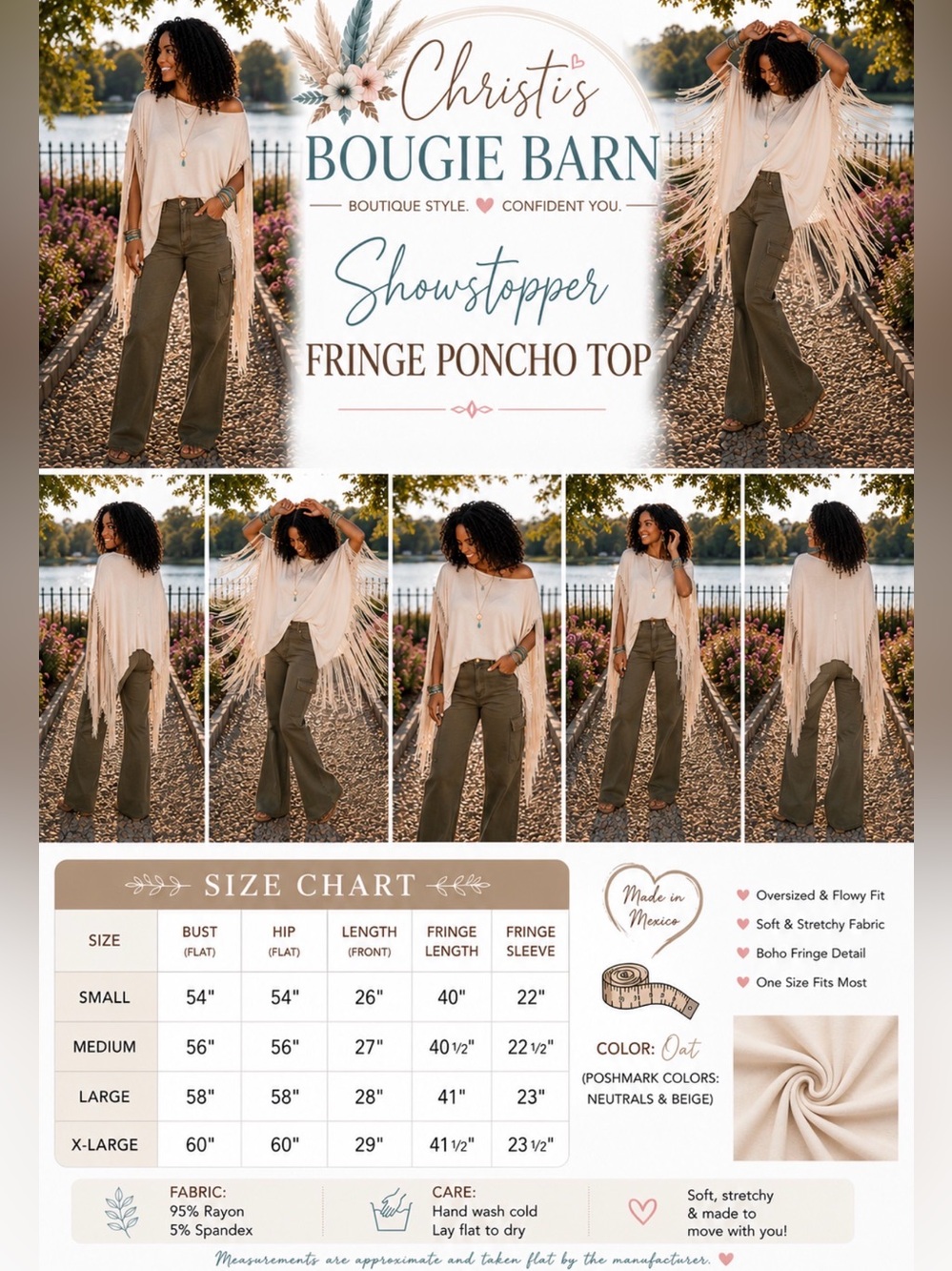 Showstopper Fringe Poncho Top | Boho Western Festival Oversized Tunic - Picture 11 of 12